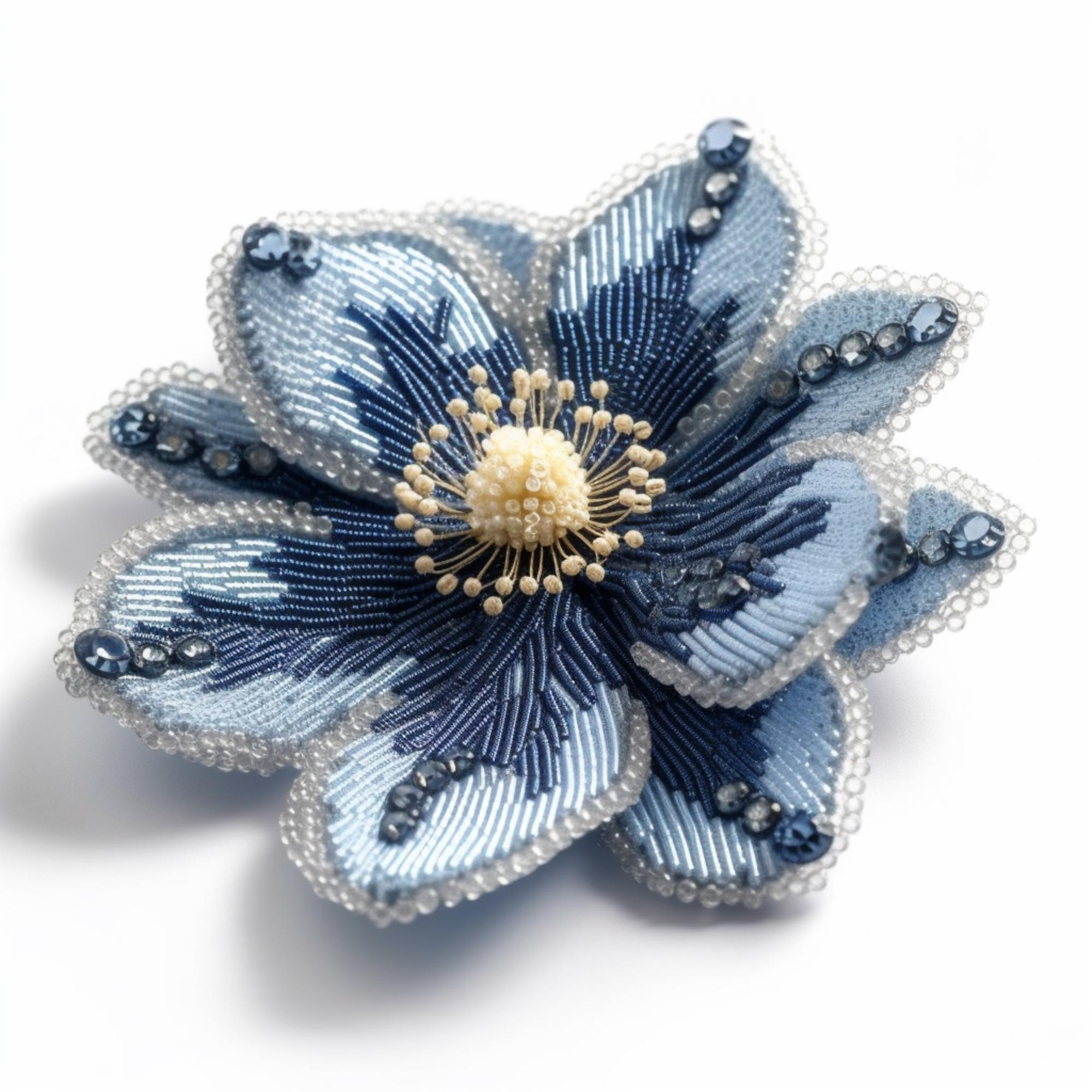 Circular embroidered patch with floral motif on denim